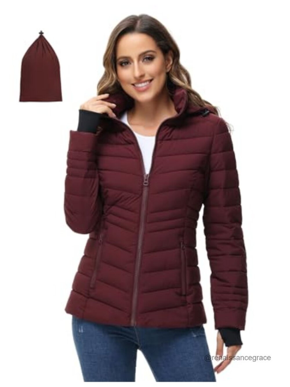 Women's Lightweight Packable Puffer Jacket Detachable Hood
